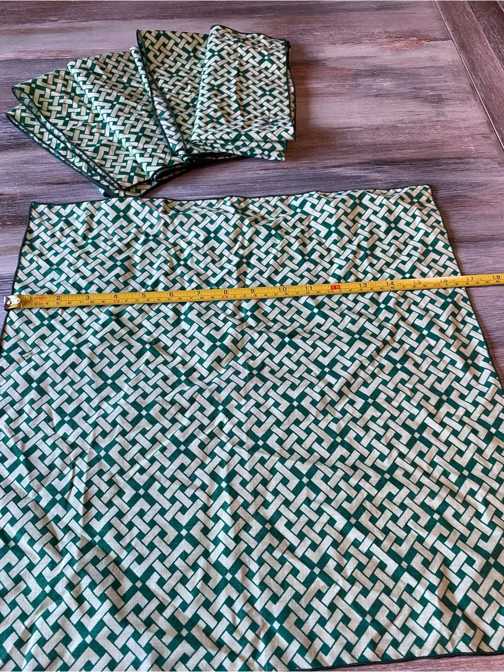 Cloth Napkin Geometric Design Green Set Of 5 Vintage Dining Kitchen Linens